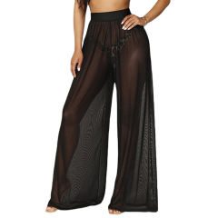 Black Sheer Mesh Wide Leg Pants TQV510057-2