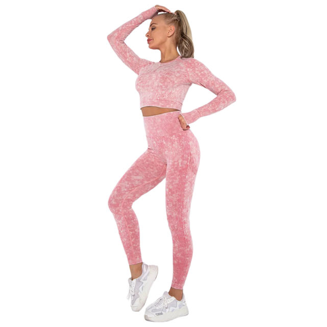 Red Nylon Seamless Long Sleeve Pant Yoga Set TQE91361-3