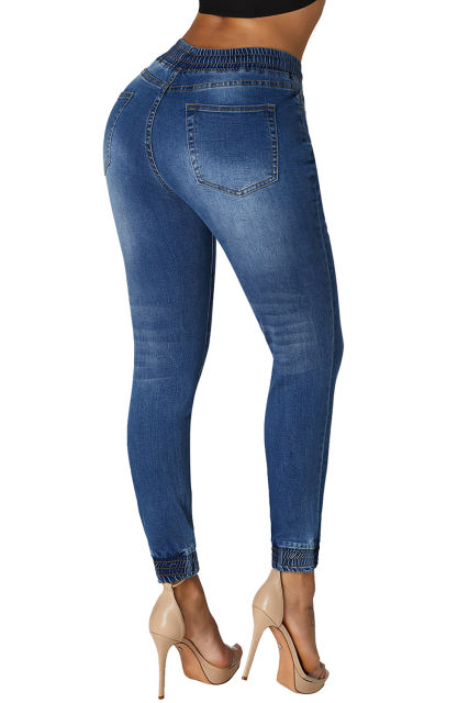 Dark Blue Denim Mode Distressed Jogger Pants