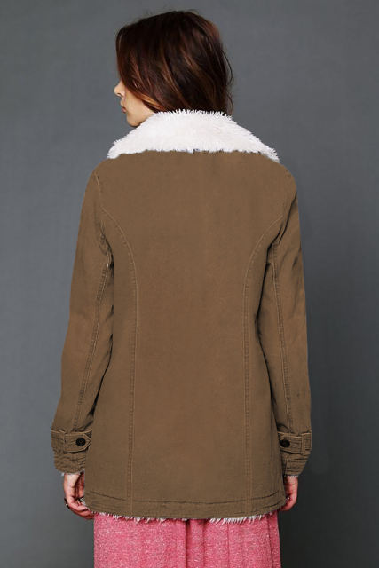 Khaki Lapel Collar Button Fleece Jacket LC8511336-16