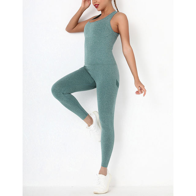 Green Back-Criss Seamless Yoga One Piece Jumpsuit TQE91567-9
