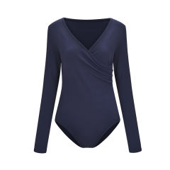 Navy Blue V Neck Long Sleeve Bodysuit TQK550147-34