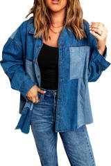 Blue Color Block Buttoned Denim Jacket LC858007-5