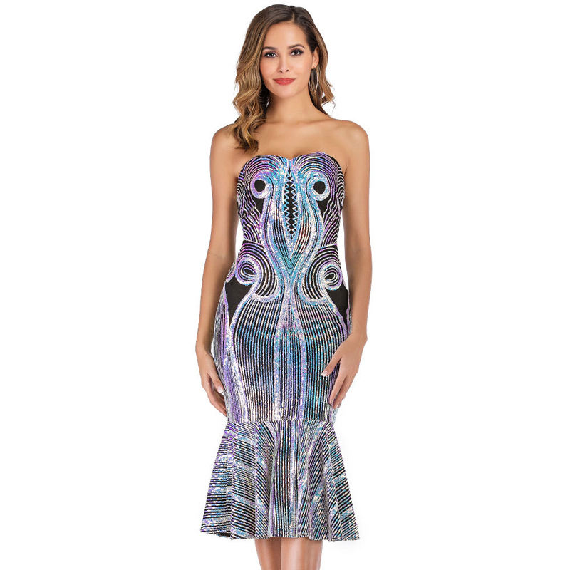 Silver Sequined Off Shoulder Mermaid Dress TQK330050-13