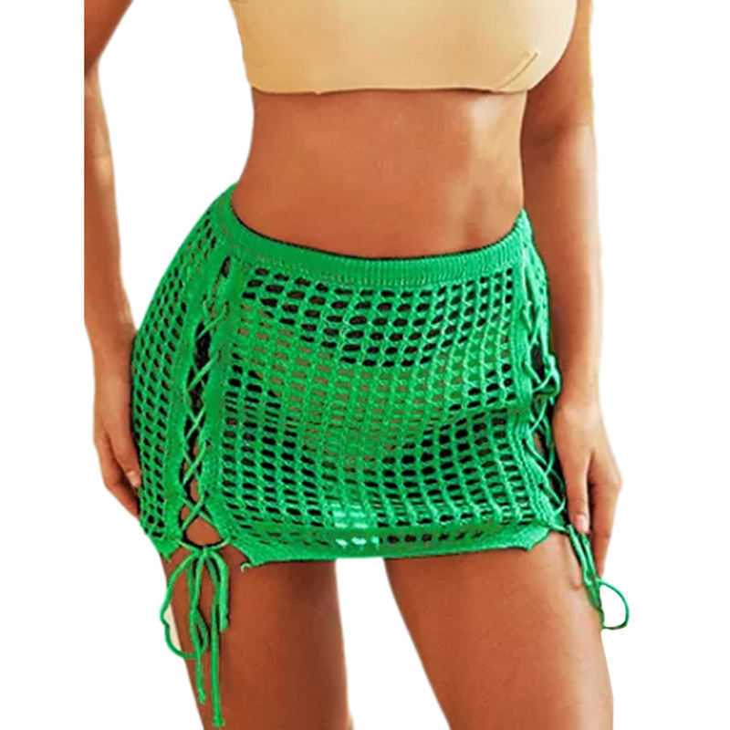 Green Hollow-out Side Drawstring Beachwear Mini Skirt TQV360075-9
