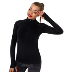 Black Quick Dry Zipper Knit Tight Yoga Tops TQE91363-2