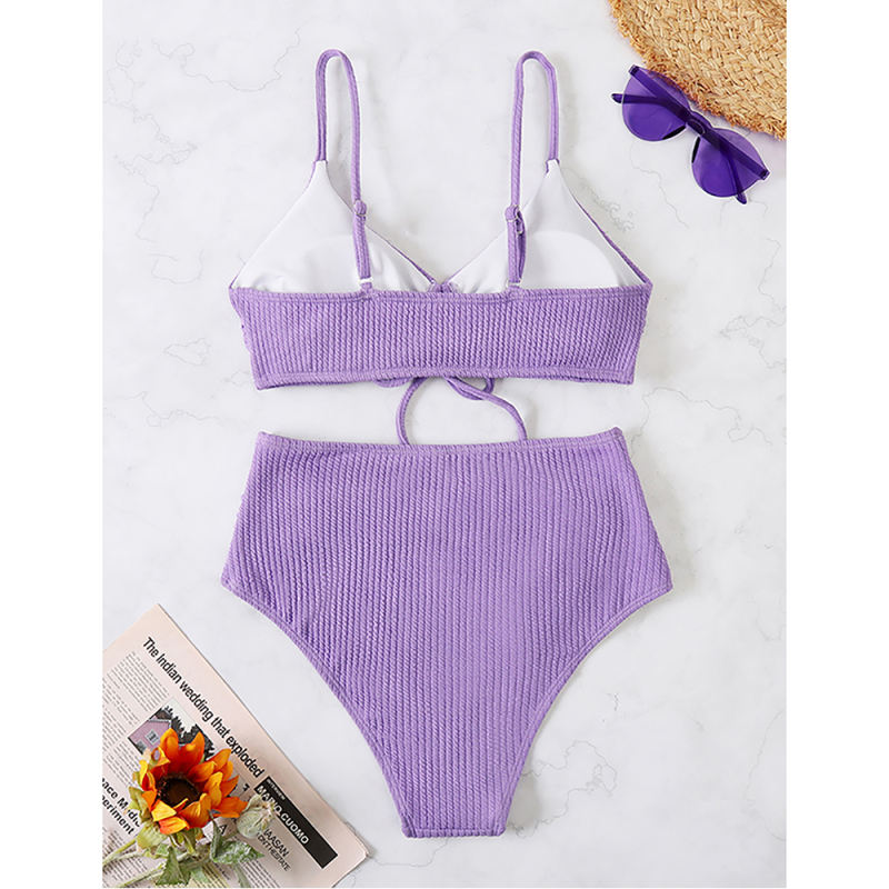 Purple Drawstring Front 2pcs Bikini Swimsuit TQK610263-8