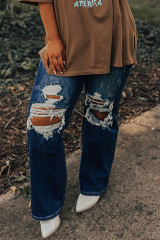 Blue High Waist Distressed Plus Size Jeans PL787066-5