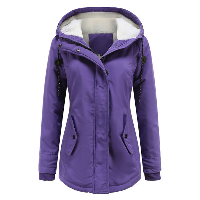 Purple Plush Warm Hooded Parka Coat TQK280128-8