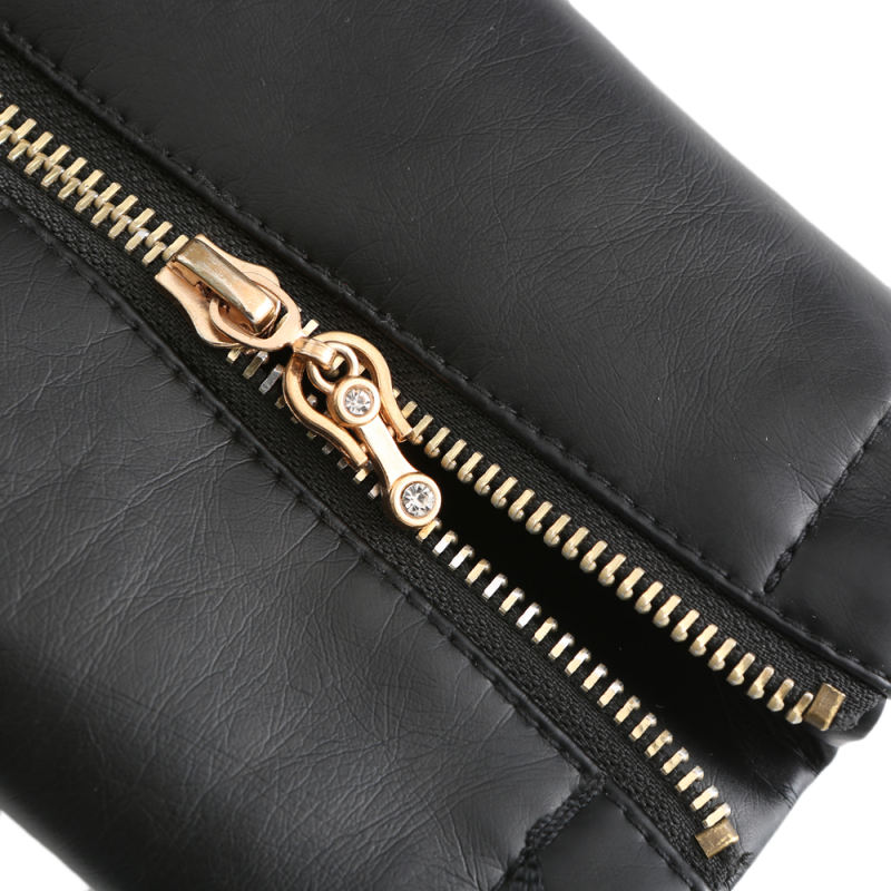 Black Stand Collar Zipper Detail PU Leather Jacket TQK280094-2