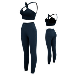 Black Cross Shoulder Bra with Pant Yoga Set TQE91344-2