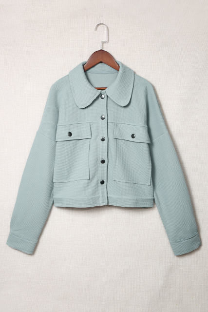 Sky Blue Waffle Knit Buttons Cropped Jacket with Pockets  LC8512529-4