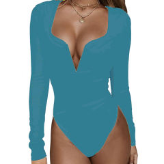 Aquamarine Deep V Long Sleeve Bodysuit TQK550156-45