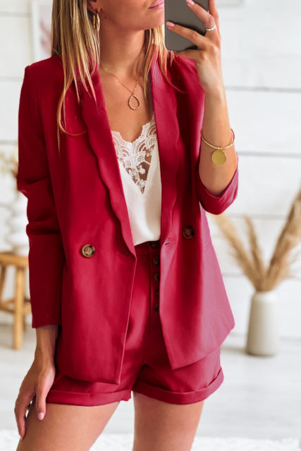 Rose Wavy Collar Single Button Blazer LC852406-6