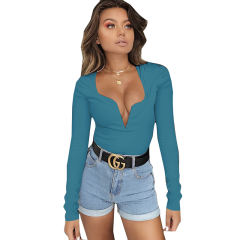 Aquamarine Deep V Long Sleeve Bodysuit TQK550156-45