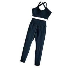 Black Cross Shoulder Bra with Pant Yoga Set TQE91344-2