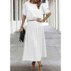 White Pleated Crop Top with Skirt Set TQX711094-1