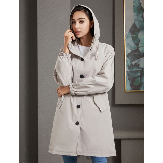 Light Gray Weatherproof Hooded Outdoor Rainproof Coat TQK280160-25