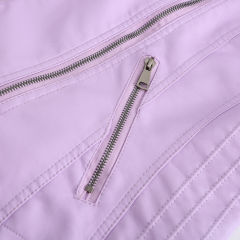 Pink Zipper Slim Fit Motorcycle PU Leather Jacket TQK280090-10