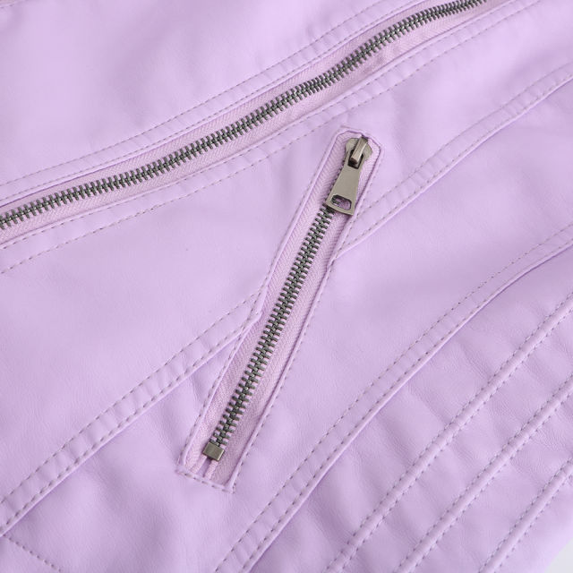 Pink Zipper Slim Fit Motorcycle PU Leather Jacket TQK280090-10