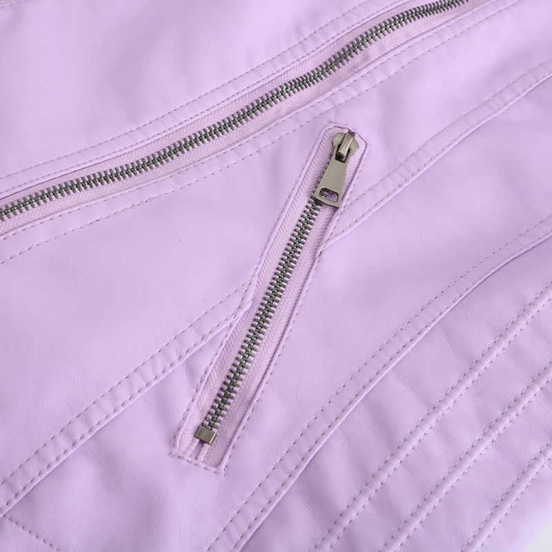 Pink Zipper Slim Fit Motorcycle PU Leather Jacket TQK280090-10