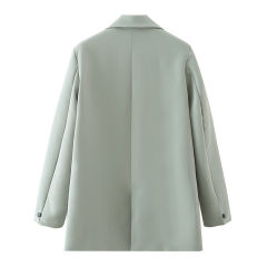 Light Green Lapel Collar Button Solid Color Blazer TQK260054-28