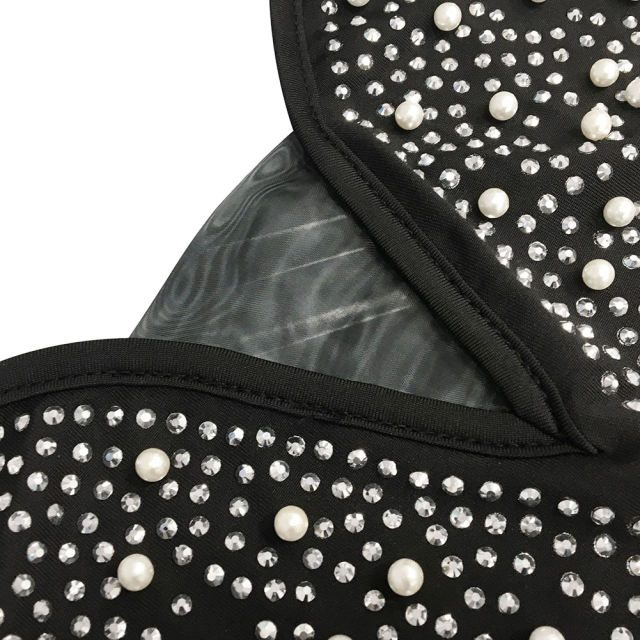 Black Rhinestone Open Back Mermaid Maxi Dress TQK311126-2