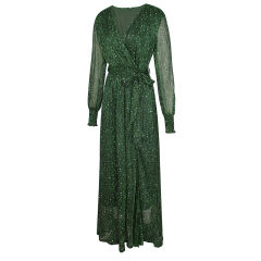 Green Sequin V Neck High Split Maxi Dress TQK311352-9
