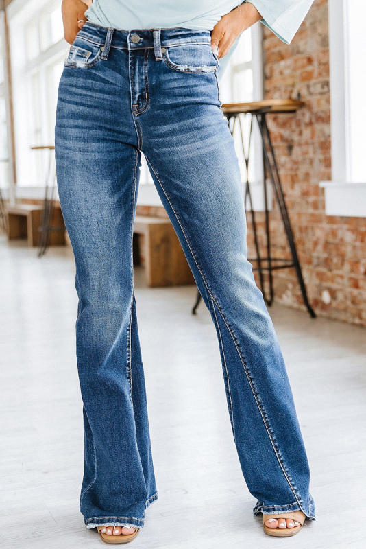 Sky Blue Medium Wash High Rise Flare Jeans LC7871396-4