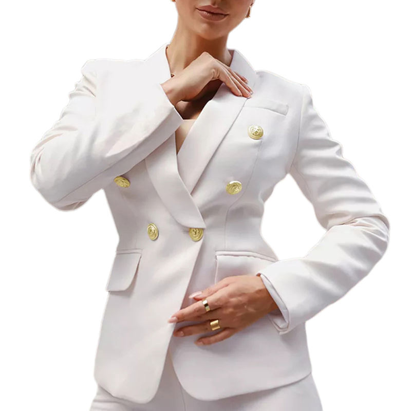 White OL Button Blazer and Pants Set TQF711043-1