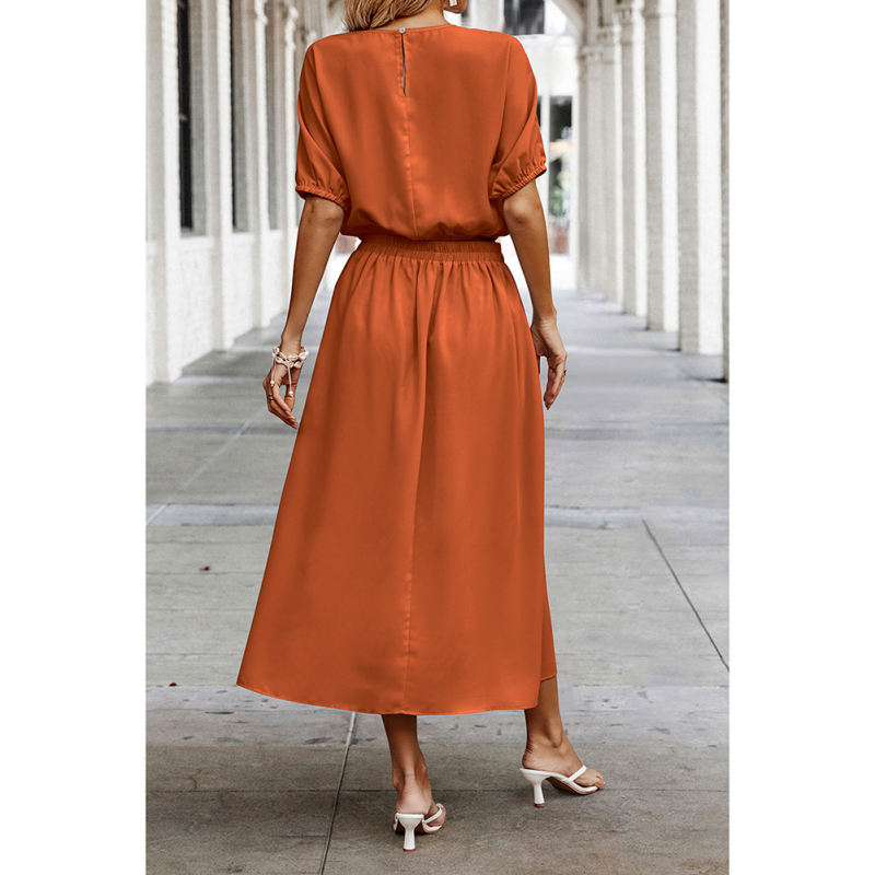 Orange Pleated Crop Top with Skirt Set TQX711094-14