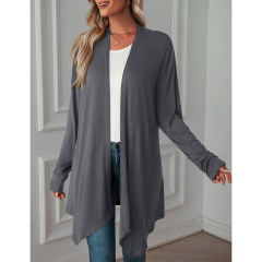 Dark Gray Cotton Blend 1/2 Sleeve Lightweight Small Coat TQK280179-26