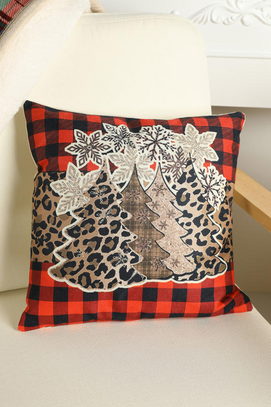 Red Christmas Snowflake Leopard Tree Shining Plaid Pillow Cover BH05423-3