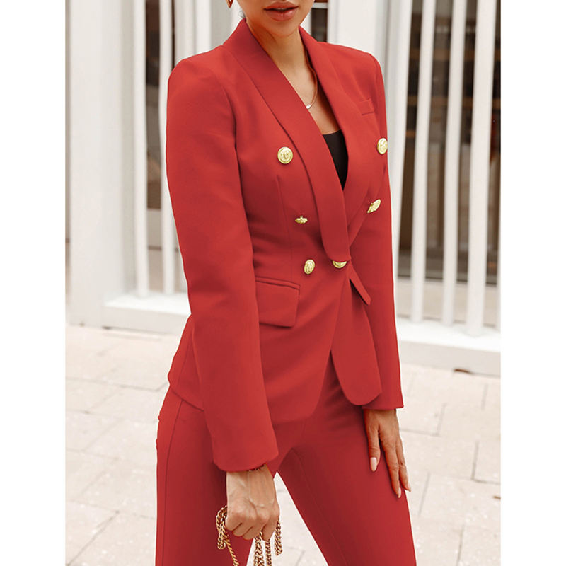 Red OL Button Blazer and Pants Set TQF711043-3