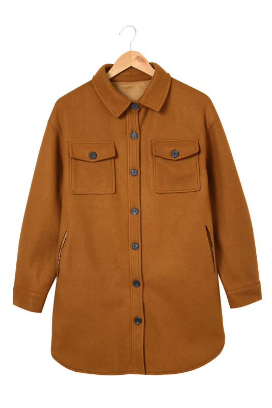Brown Long Sleeve Pockets Buttoned Shirt Jacket LC8512409-17