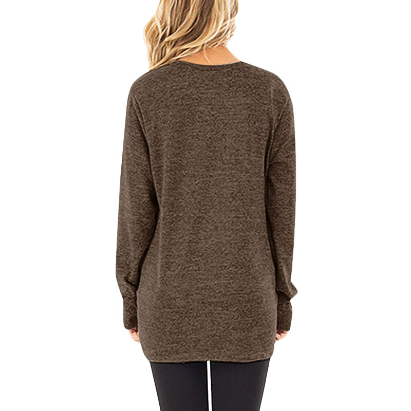 Coffee Long Sleeve Side Twist Knotted Blouse