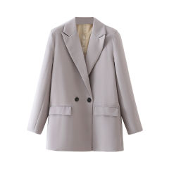 Light Gray Lapel Collar Button Solid Color Blazer TTQK260054-25