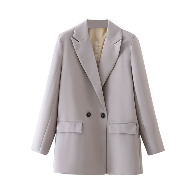 Light Gray Lapel Collar Button Solid Color Blazer TTQK260054-25