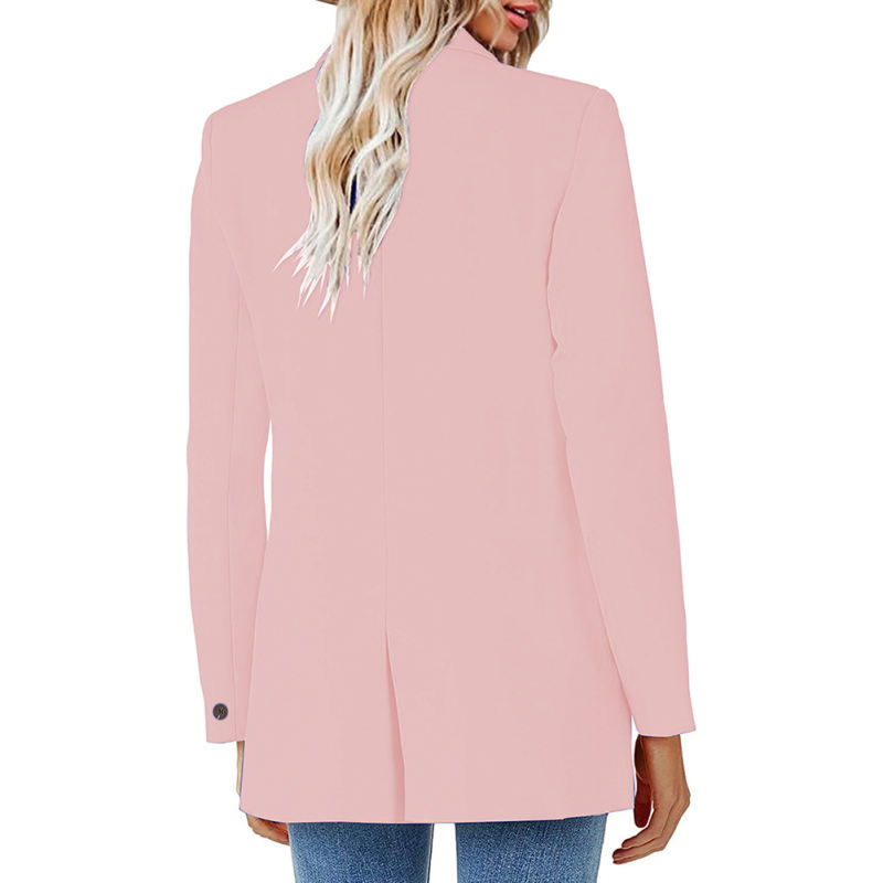 Pink Lapel Collar Button Solid Color Blazer TQK260054-10