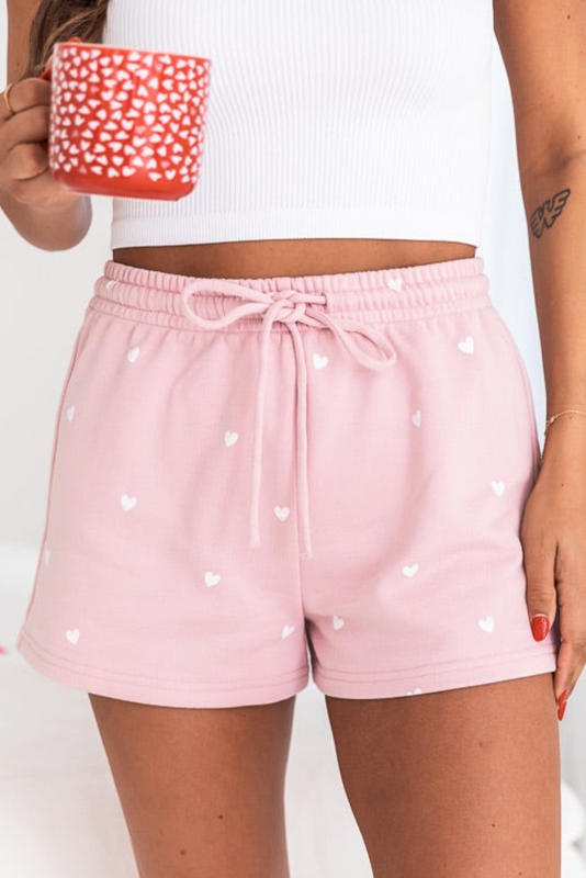 Pink Cute Heart Print Drawstring Lounge Shorts LC731198-10