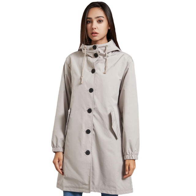 Light Gray Weatherproof Hooded Outdoor Rainproof Coat TQK280160-25