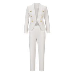 White OL Button Blazer and Pants Set TQF711043-1