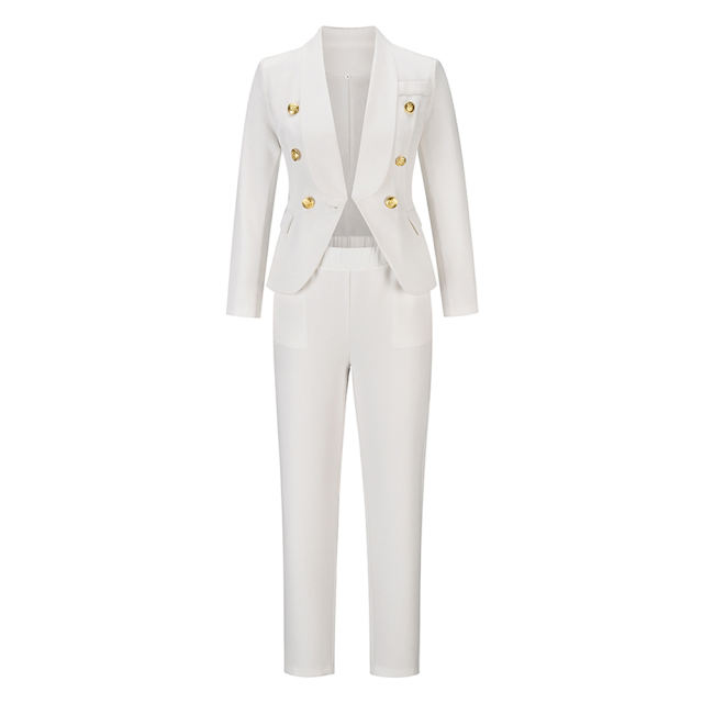 White OL Button Blazer and Pants Set TQF711043-1