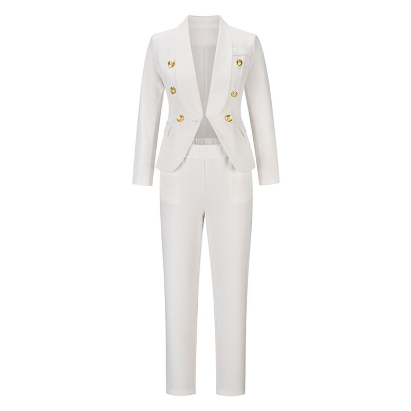 White OL Button Blazer and Pants Set TQF711043-1