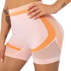 Orange Splice Pink Sports Bra With Shorts Set TQK710234-10