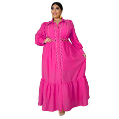 Solid Rosy Button Down Plus Size Dress TQK310446-6