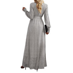 Silver Sequin V Neck High Split Maxi Dress TQK311352-13