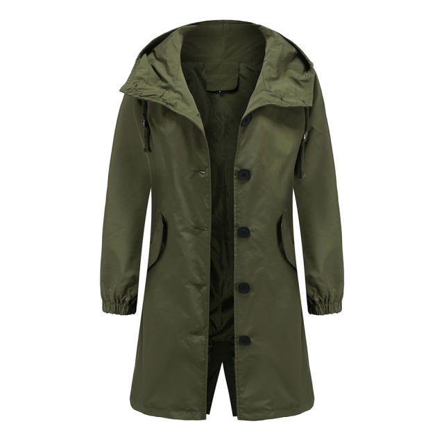 Army Green Weatherproof Hooded Outdoor Rainproof Coat TQK280160-27