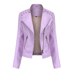 Pink Zipper Slim Fit Motorcycle PU Leather Jacket TQK280090-10