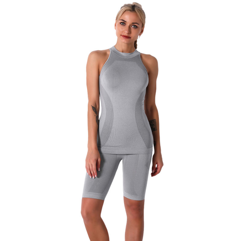 Light Grey Seamless Sleeveless Tank Sports Set TQE00136-112